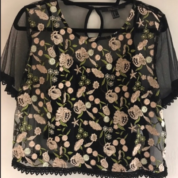 Forever21 Edgy Floral Embroidered Mesh Top - Picture 5 of 10